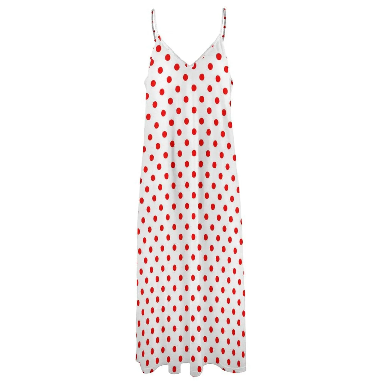 White WIth Red Polka Dots Women's Summer Slip Long Dress