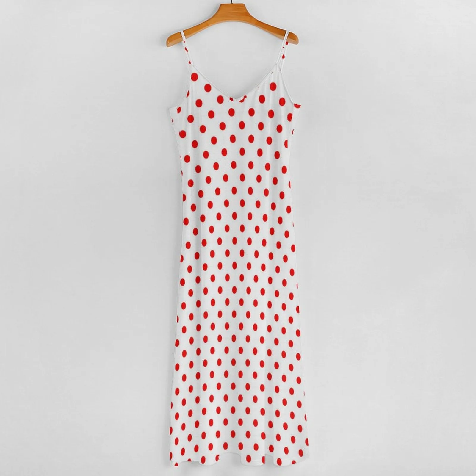 White WIth Red Polka Dots Women's Summer Slip Long Dress